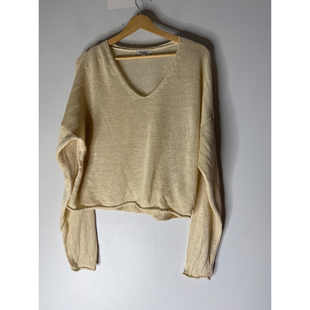 Madewell v neck linen long sleeve sweater butter yellow/sand size small